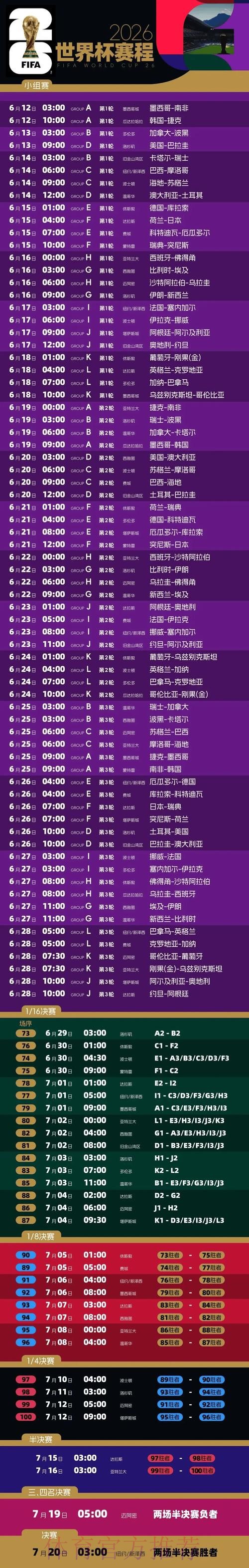 2026世界杯每日赛程实时更新完整安排在哪里看